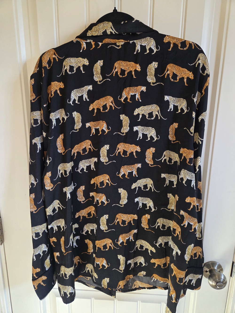 Banana Republic Leopard Print Black Satin Pajama Blouse - Picture 2 of 5